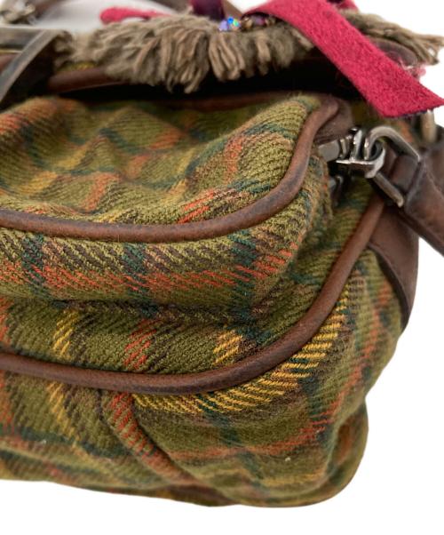 PRADA（プラダ）PRADA (プラダ) Tweed handbag ブラウン×グリーンの古着・服飾アイテム