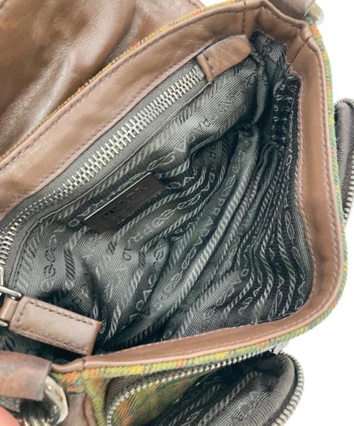 PRADA（プラダ）PRADA (プラダ) Tweed handbag ブラウン×グリーンの古着・服飾アイテム