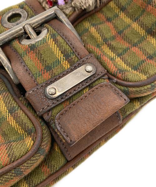 PRADA（プラダ）PRADA (プラダ) Tweed handbag ブラウン×グリーンの古着・服飾アイテム
