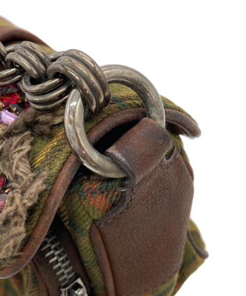PRADA（プラダ）PRADA (プラダ) Tweed handbag ブラウン×グリーンの古着・服飾アイテム