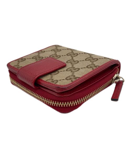 GUCCI（グッチ）GUCCI (グッチ) GGキャンバスミニウォレット ブラウン×レッドの古着・服飾アイテム