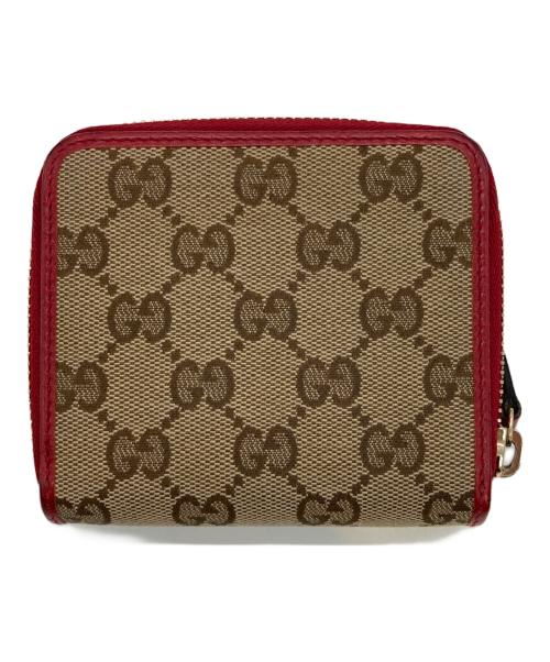 GUCCI（グッチ）GUCCI (グッチ) GGキャンバスミニウォレット ブラウン×レッドの古着・服飾アイテム