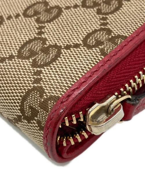 GUCCI（グッチ）GUCCI (グッチ) GGキャンバスミニウォレット ブラウン×レッドの古着・服飾アイテム