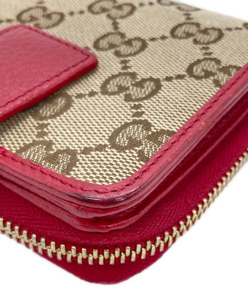 GUCCI（グッチ）GUCCI (グッチ) GGキャンバスミニウォレット ブラウン×レッドの古着・服飾アイテム