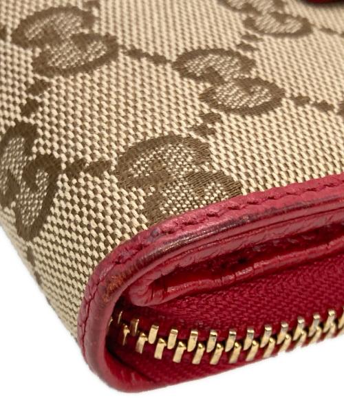 GUCCI（グッチ）GUCCI (グッチ) GGキャンバスミニウォレット ブラウン×レッドの古着・服飾アイテム