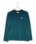 maison kitsuneメゾンキツネ）の古着「STRIPED VELVET LONG SLEEVES TEE-SHIRT」｜ブルー×グリーン