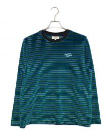maison kitsune（メゾンキツネ）の古着「STRIPED VELVET LONG SLEEVES TEE-SHIRT」｜ブルー×グリーン