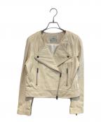 GRACE CONTINENTAL（グレースコンチネンタル）の古着「レザーノーカラーライダースジャケット」｜アイボリー