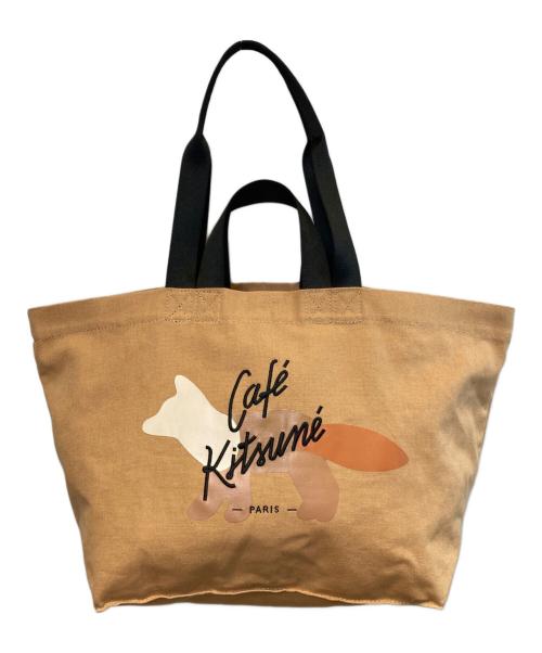 maison kitsune（メゾンキツネ）MAISON KITSUNE (メゾンキツネ) Cafe Kitsune (カフェ キツネ) ダブルキャリー2WAY トート ブラウンの古着・服飾アイテム