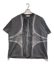 I.mdelusion（アイムデルーション）の古着「Printed Leather Cross Vintage Washed Tee」｜グレー