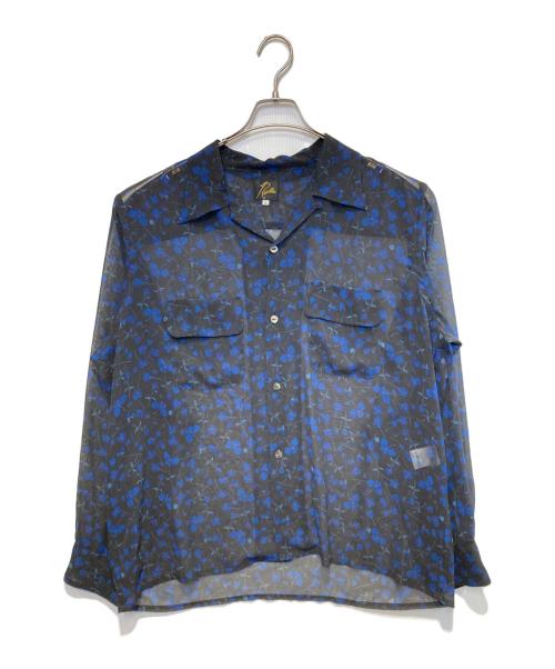 Needles（ニードルズ）Needles (ニードルズ) Classic Shirt -Poly Chiffon Floral Printed ブラック×ブルー サイズ:Lの古着・服飾アイテム