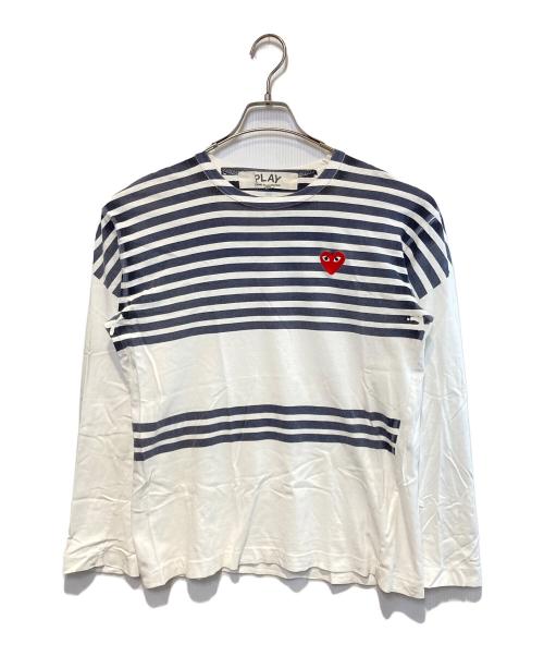 PLAY COMME des GARCONS（プレイコムデギャルソン）PLAY COMME des GARCONS (プレイコムデギャルソン) ロングスリーブカットソー ホワイト×ネイビー サイズ:Lの古着・服飾アイテム