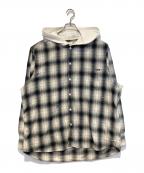 KAMIYAカミヤ）の古着「Distressed Hooded Check Shirts」｜ブラック×ホワイト