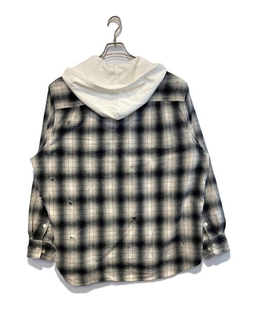 KAMIYA（カミヤ）KAMIYA (カミヤ) Distressed Hooded Check Shirts ブラック×ホワイト サイズ:Sの古着・服飾アイテム