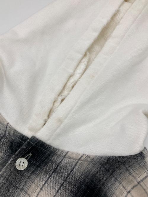 KAMIYA（カミヤ）KAMIYA (カミヤ) Distressed Hooded Check Shirts ブラック×ホワイト サイズ:Sの古着・服飾アイテム