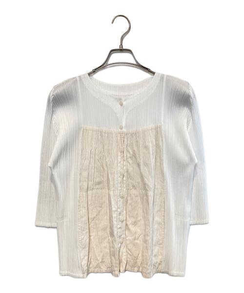 PLEATS PLEASE（プリーツプリーズ）PLEATS PLEASE (プリーツプリーズ) プリーツブラウス ベージュ×ホワイト サイズ:3の古着・服飾アイテム