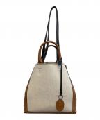 TOD'Sトッズ）の古着「ダブルアップレザー＆キャンバストートバッグ ミディアム」｜ベージュ