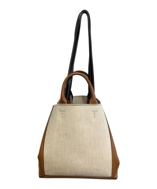 TOD'S（トッズ）TOD'S (トッズ) ダブルアップレザー＆キャンバストートバッグ ミディアム ベージュの古着・服飾アイテム