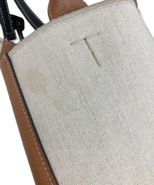 TOD'S（トッズ）TOD'S (トッズ) ダブルアップレザー＆キャンバストートバッグ ミディアム ベージュの古着・服飾アイテム