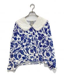 Tnewties（トゥエンティーズ）の古着「見て！カナリアだ！セーラーカラーシノワズリブラウス」｜ホワイト×ブルー