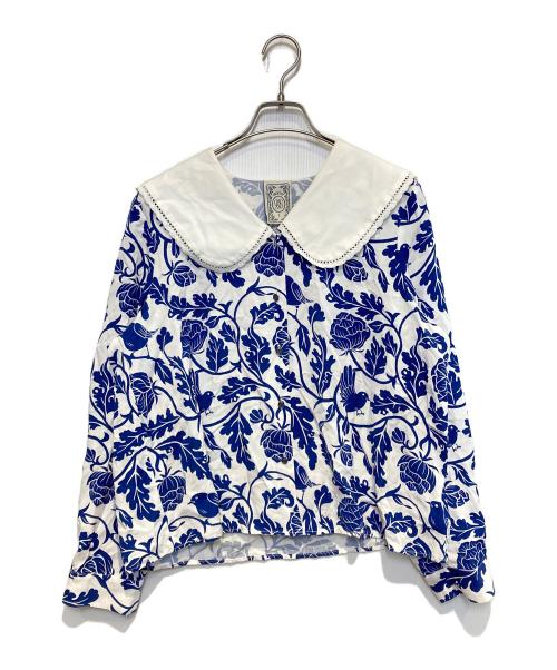 Tnewties（トゥエンティーズ）Tnewties (トゥエンティーズ) 見て！カナリアだ！セーラーカラーシノワズリブラウス ホワイト×ブルー サイズ:Lの古着・服飾アイテム