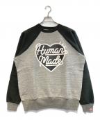 HUMAN MADEヒューマンメイド）の古着「ハートロゴ2トーンラグランスウェットシャツ」｜グレー×ブラック