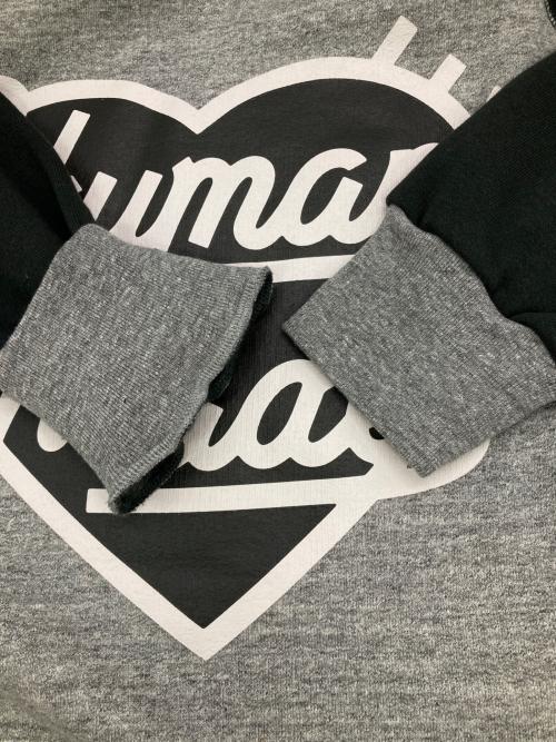HUMAN MADE（ヒューマンメイド）HUMAN MADE (ヒューマンメイド) ハートロゴ2トーンラグランスウェットシャツ グレー×ブラック サイズ:XLの古着・服飾アイテム