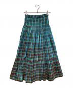 sara mallikaサラマリカ）の古着「Poly Taffeta Shirring Skirt」｜グリーン×ブラウン