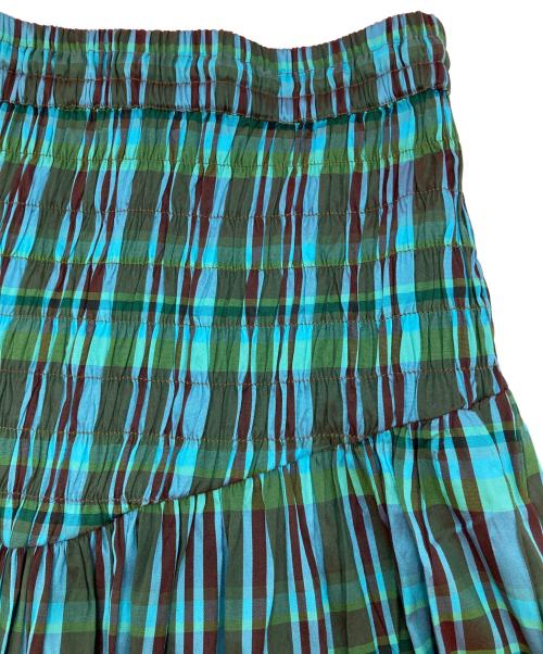 sara mallika（サラマリカ）sara mallika (サラマリカ) Poly Taffeta Shirring Skirt グリーン×ブラウン サイズ:S 未使用品の古着・服飾アイテム