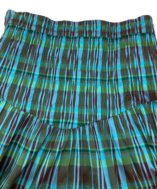sara mallika（サラマリカ）sara mallika (サラマリカ) Poly Taffeta Shirring Skirt グリーン×ブラウン サイズ:S 未使用品の古着・服飾アイテム