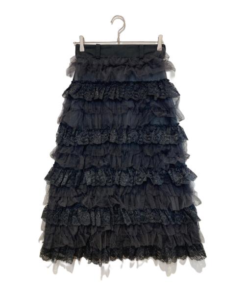 foufou（フーフー）foufou (フーフー ザドレス) tulle lace black tiered skirt ブラックの古着・服飾アイテム