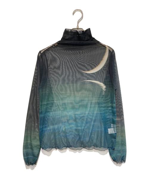 sahara（サハラ）sahara (サハラ) High Neck Sheer Top グリーン×ブラック サイズ:Freeの古着・服飾アイテム