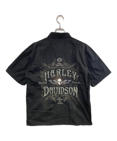 HARLEY-DAVIDSON（ハーレーダビッドソン）HARLEY-DAVIDSON (ハーレーダビッドソン) ロゴスカル刺繍S/Sシャツ ブラック サイズ:Sの古着・服飾アイテム