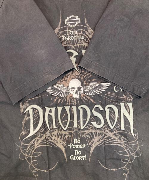 HARLEY-DAVIDSON（ハーレーダビッドソン）HARLEY-DAVIDSON (ハーレーダビッドソン) ロゴスカル刺繍S/Sシャツ ブラック サイズ:Sの古着・服飾アイテム