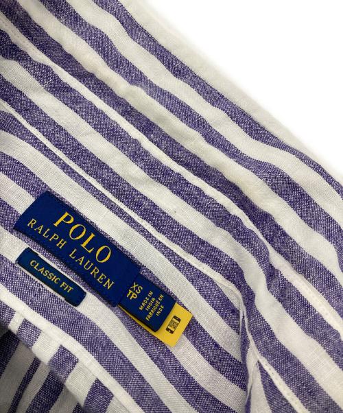 POLO RALPH LAUREN（ポロ・ラルフローレン）POLO RALPH LAUREN (ポロ・ラルフローレン) ストライプリネンシャツ パープル×ホワイト サイズ:XSの古着・服飾アイテム