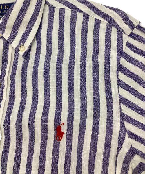 POLO RALPH LAUREN（ポロ・ラルフローレン）POLO RALPH LAUREN (ポロ・ラルフローレン) ストライプリネンシャツ パープル×ホワイト サイズ:XSの古着・服飾アイテム