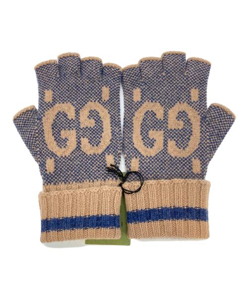 GUCCI（グッチ）GUCCI (グッチ) カシミア フィンガーレスグローブ ベージュ×ブルーの古着・服飾アイテム