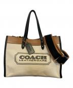 COACHコーチ）の古着「キャンバス レザー2WAYショルダーバッグ」｜ベージュ×ブラウン