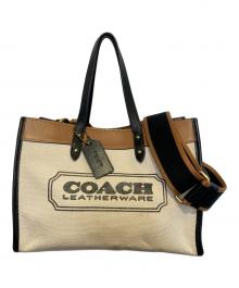 COACH（コーチ）の古着「キャンバス レザー2WAYショルダーバッグ」｜ベージュ×ブラウン