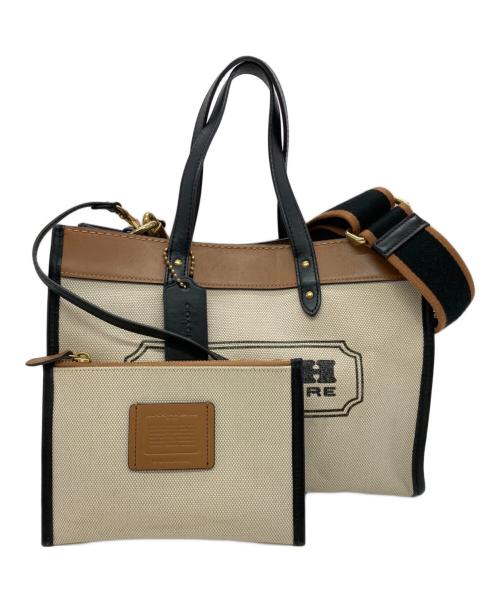 COACH（コーチ）COACH (コーチ) キャンバス レザー2WAYショルダーバッグ ベージュ×ブラウンの古着・服飾アイテム