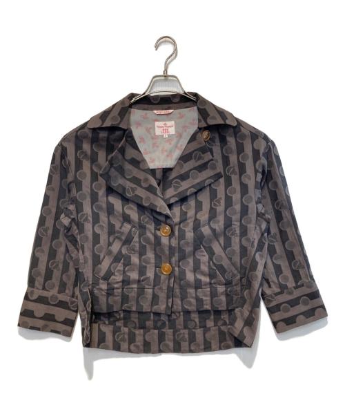 Vivienne Westwood RED LABEL（ヴィヴィアンウエストウッドレッドレーベル）Vivienne Westwood RED LABEL (ヴィヴィアンウエストウッドレッドレーベル) オーブドットストライプ2Bジャケット ブラウン サイズ:2の古着・服飾アイテム
