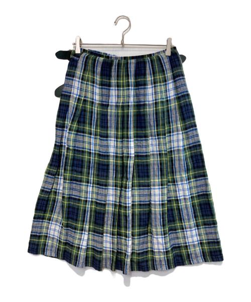 O'NEIL OF DUBLIN（オニールオブダブリン）O'NEIL OF DUBLIN (オニールオブダブリン) リネンチェックラップスカート ネイビー×グリーン サイズ:Sの古着・服飾アイテム