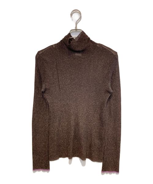 PAUL SMITH（ポールスミス）PAUL SMITH (ポールスミス) コントラストライン ラメ タートルニット ブラウン サイズ:Mの古着・服飾アイテム