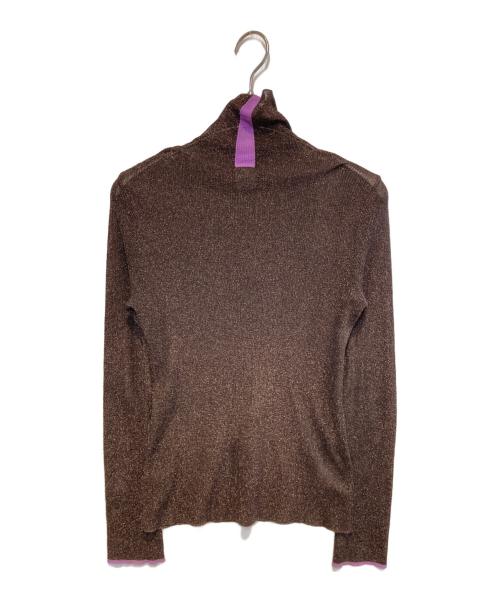 PAUL SMITH（ポールスミス）PAUL SMITH (ポールスミス) コントラストライン ラメ タートルニット ブラウン サイズ:Mの古着・服飾アイテム