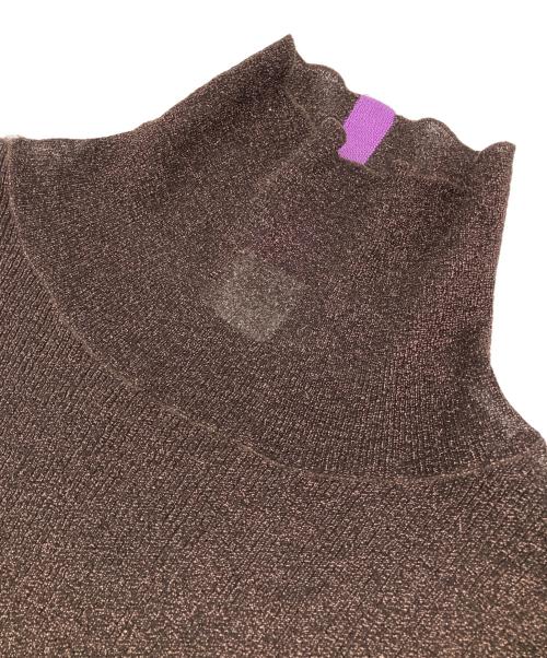 PAUL SMITH（ポールスミス）PAUL SMITH (ポールスミス) コントラストライン ラメ タートルニット ブラウン サイズ:Mの古着・服飾アイテム