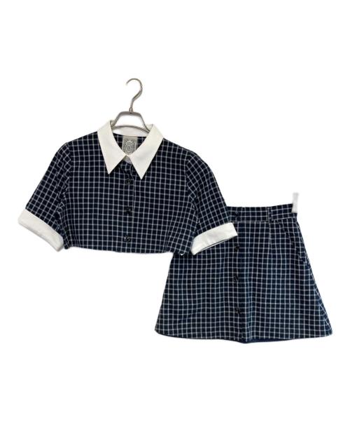 Tnewties（トゥエンティーズ）Tnewties (トゥエンティーズ) パズルのラストピースクロップドチェックブラウスセットアップ ダークネイビー サイズ:Sの古着・服飾アイテム