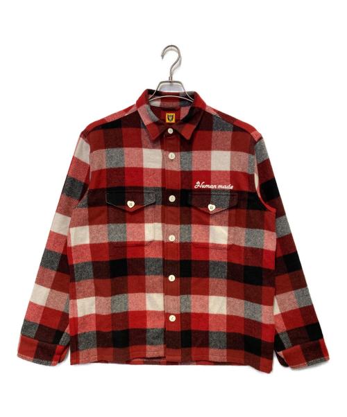 HUMAN MADE（ヒューマンメイド）HUMAN MADE (ヒューマンメイド) WOOL BEAVERBLOCK CHECK SHIRT レッド×ブラック サイズ:XLの古着・服飾アイテム