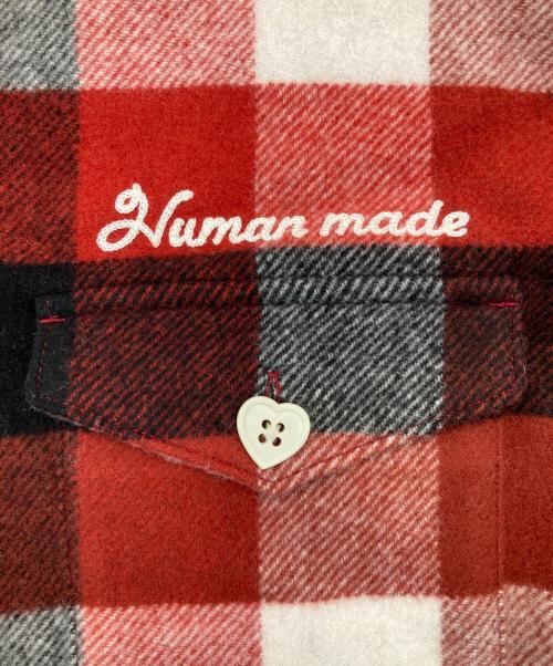 HUMAN MADE（ヒューマンメイド）HUMAN MADE (ヒューマンメイド) WOOL BEAVERBLOCK CHECK SHIRT レッド×ブラック サイズ:XLの古着・服飾アイテム