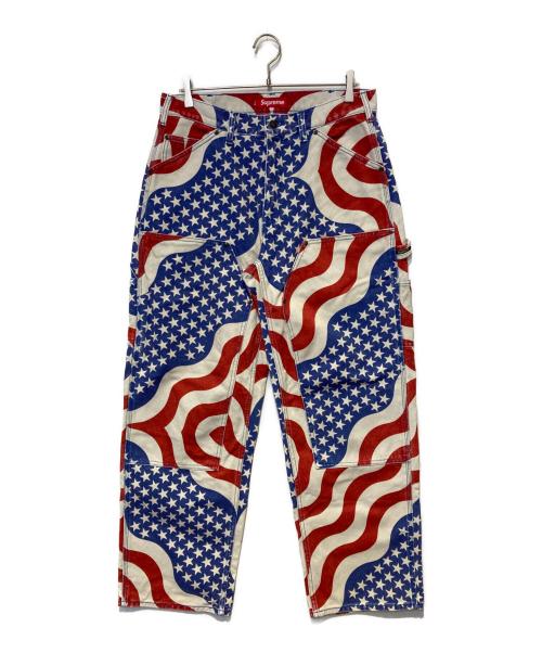 SUPREME（シュプリーム）SUPREME (シュプリーム) Flag Double Knee Painter Pant ブルー×レッド サイズ:32の古着・服飾アイテム