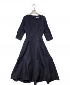 L'AUBE BLANCローブ ブラン）の古着「KeyneckJacquardDress」｜ネイビー